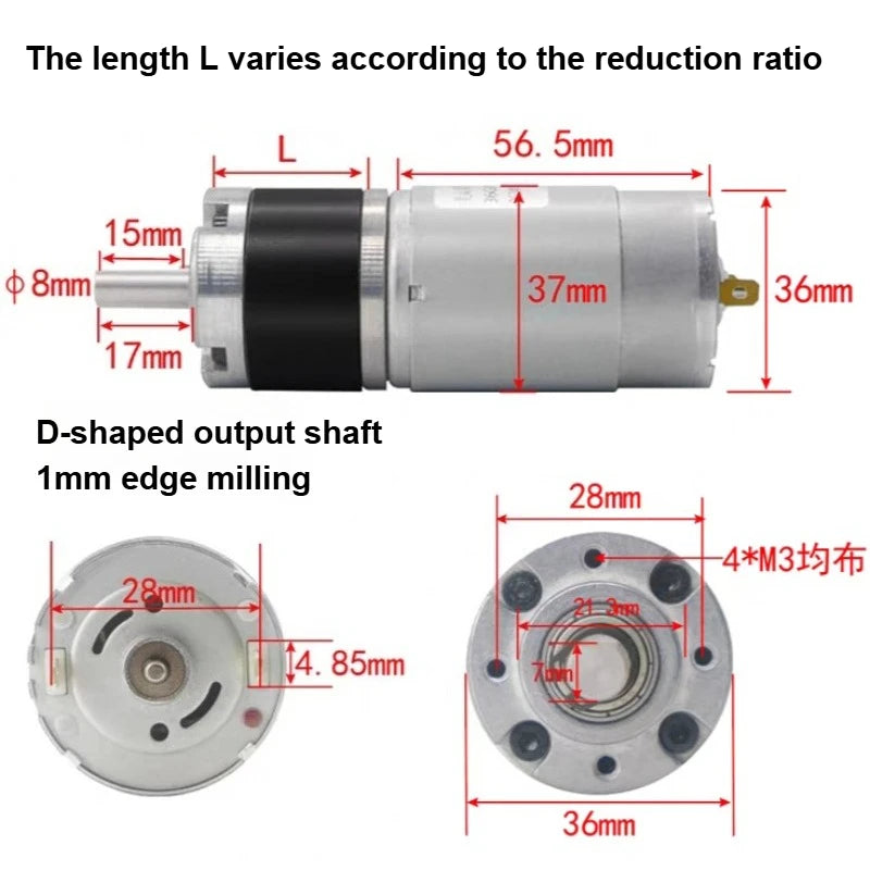 12V/24V 15W Planetary Gear DC Reduction Motor PGM36-555, 36MM Adjustable Speed with High Torque, CW/CCW Operation