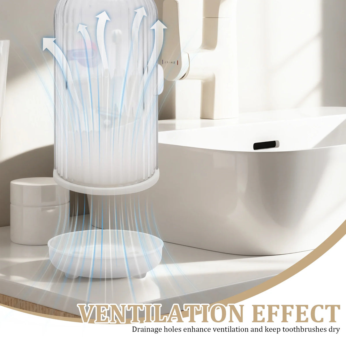 3 Slots Toothbrush Holders 360° Rotating Makeup Brush Organizer with Sliding Lid Plastic Countertop Storage Rack for Bathroom