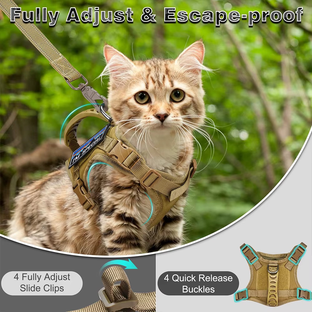 Adjustable Tactical Cat Harness for Walking - Escape-Proof Soft Mesh Vest with Control Handle for Large Cats and Small Dogs