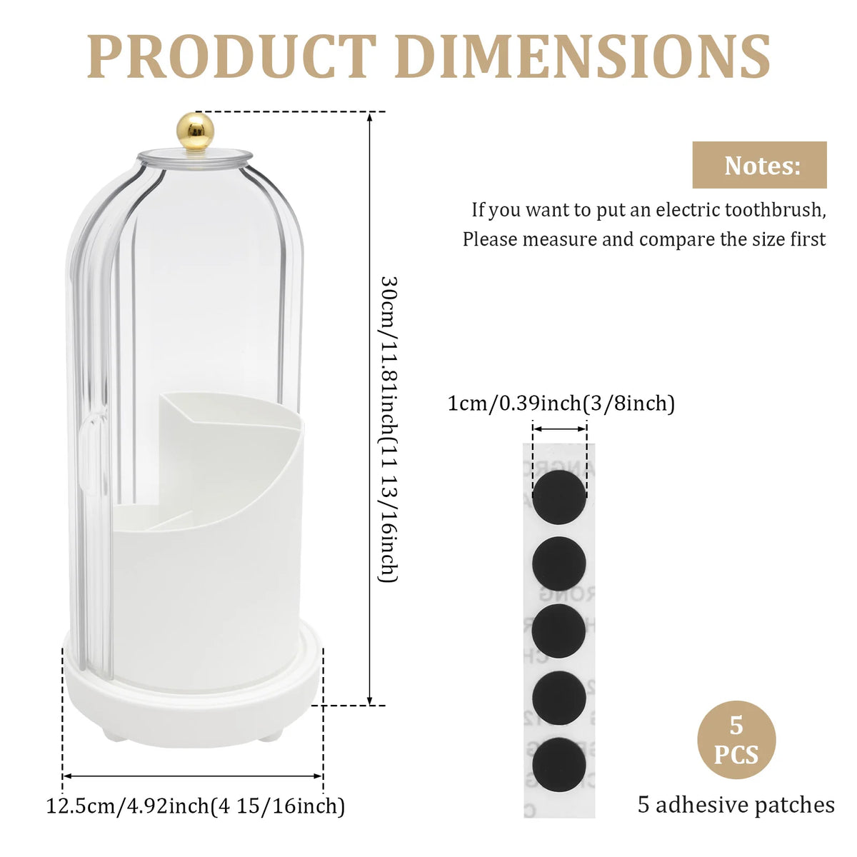 3 Slots Toothbrush Holders 360° Rotating Makeup Brush Organizer with Sliding Lid Plastic Countertop Storage Rack for Bathroom
