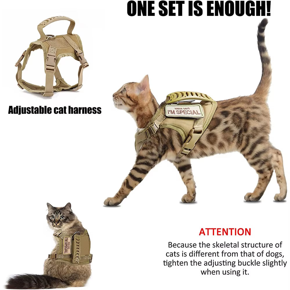 Adjustable Tactical Cat Harness for Walking - Escape-Proof Soft Mesh Vest with Control Handle for Large Cats and Small Dogs