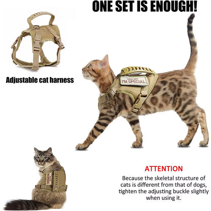 Adjustable Tactical Cat Harness for Walking - Escape-Proof Soft Mesh Vest with Control Handle for Large Cats and Small Dogs