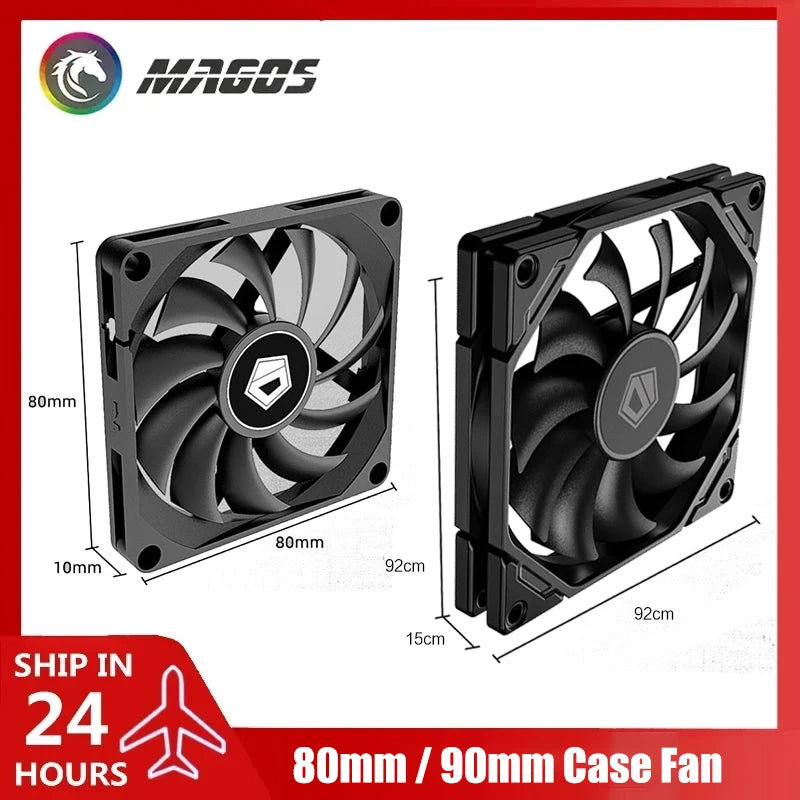 High-Performance 4-Pin PWM Chassis Cooling Fan with Smart Temperature Control, 80x80x10mm / 90x90x15mm
