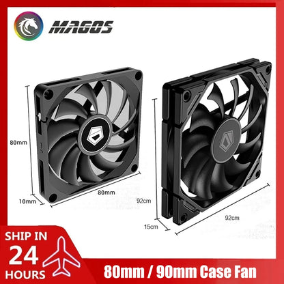 High-Performance 4-Pin PWM Chassis Cooling Fan with Smart Temperature Control, 80x80x10mm / 90x90x15mm