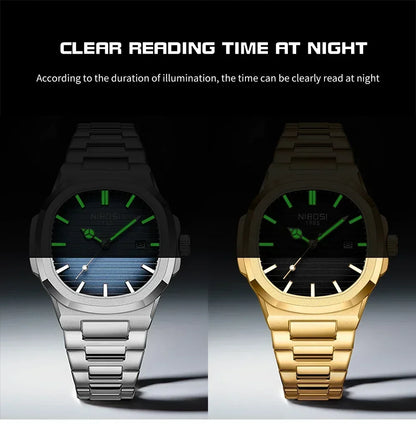 NIBOSI Brand Mens Watches Quartz Movement Watch Luxury Stainless Steel Calendar Waterproof Sport Simple Wristwatches for Man