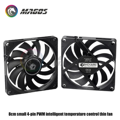 High-Performance 4-Pin PWM Chassis Cooling Fan with Smart Temperature Control, 80x80x10mm / 90x90x15mm