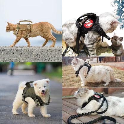 Adjustable Tactical Cat Harness for Walking - Escape-Proof Soft Mesh Vest with Control Handle for Large Cats and Small Dogs