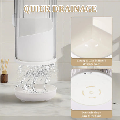 3 Slots Toothbrush Holders 360° Rotating Makeup Brush Organizer with Sliding Lid Plastic Countertop Storage Rack for Bathroom