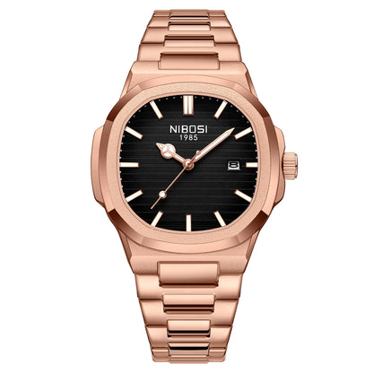 NIBOSI Brand Mens Watches Quartz Movement Watch Luxury Stainless Steel Calendar Waterproof Sport Simple Wristwatches for Man