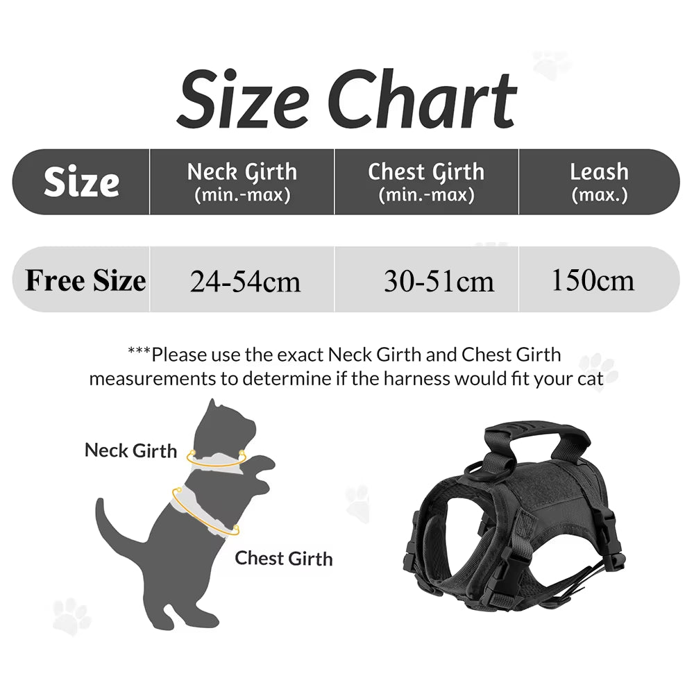 Adjustable Tactical Cat Harness for Walking - Escape-Proof Soft Mesh Vest with Control Handle for Large Cats and Small Dogs